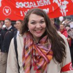 Frida Tånghag som funktionär på 1 maj